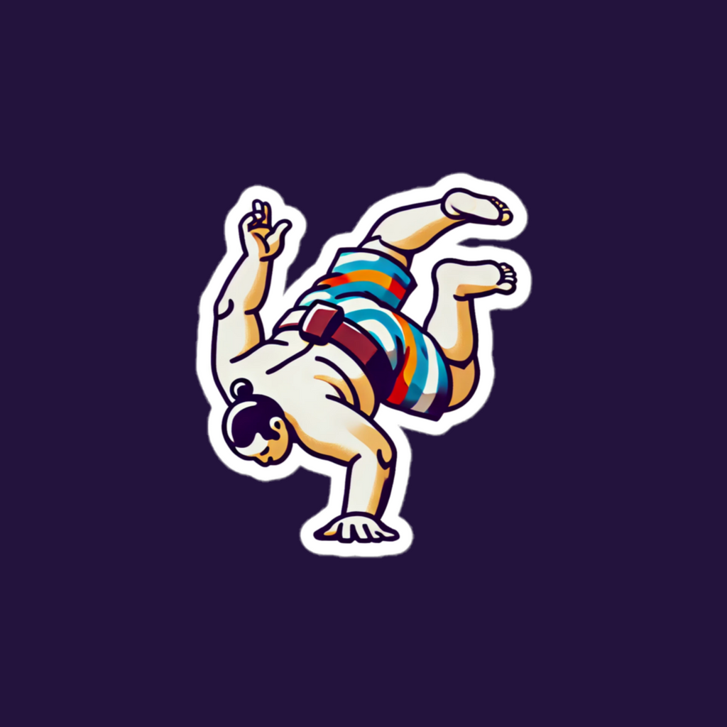 sumo b-boy sticker of a sumo wrestler doing a one-handed handstand